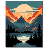 Painting by numbers - Minimalist landscape poster: mountains, sun, day and night